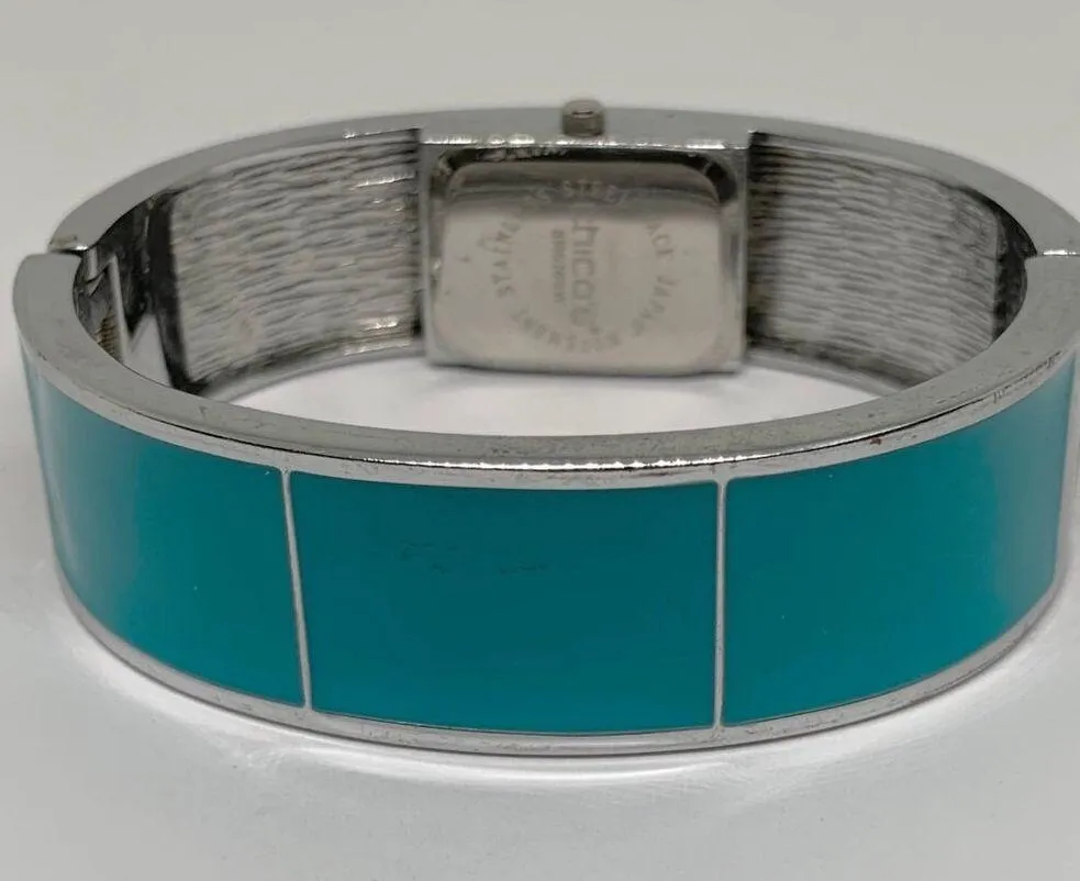 Chico’s women’s Quartz analog watch 20mm silver blue tone cuff bracelet 7.5” run - Image 3