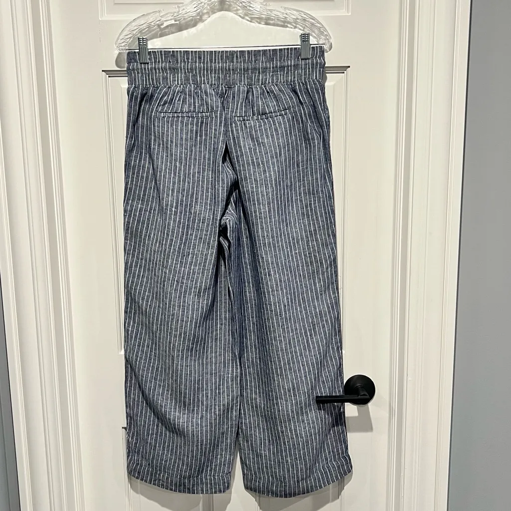 Quince 100% European Linen Wide Leg Pants Chambray Blue Stripe Medium Pull On - Image 4