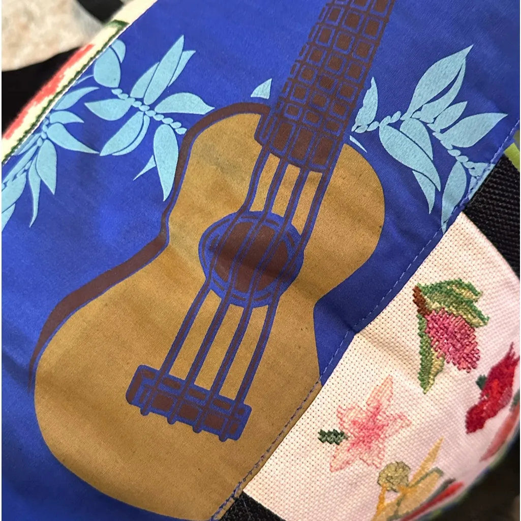 Handmade stitched Hawaiian Aloha 'Ukulele Flower print fabric Tote bag - Image 4