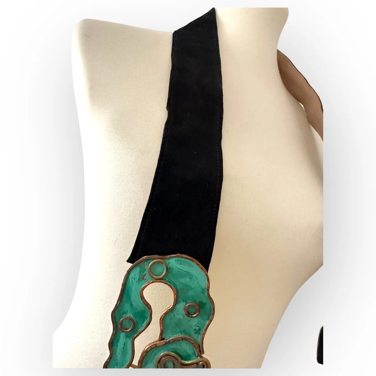 Vintage MCM Hubert Harmon Mayo Mexico Enamel Brass Brutalist Belt Buckle Gold - Image 11