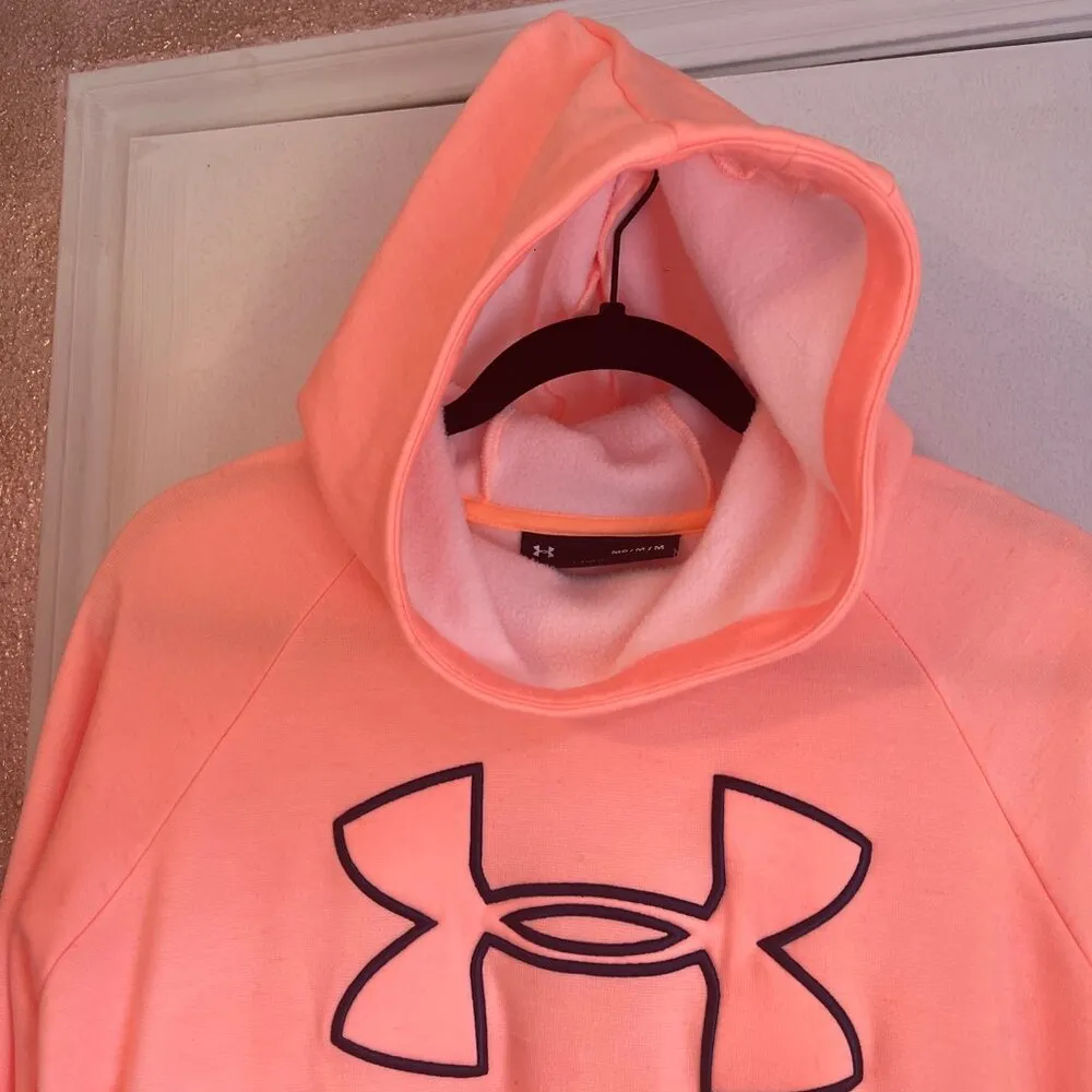 Under Armour Womens Neon Orange Loose Fit Hoodie Sweatshirt Size M Fleece Interi - Image 3