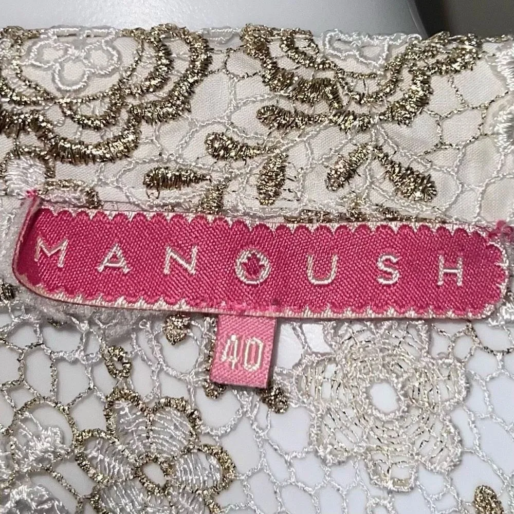 Manoush Vintage White & Gold Floral Lace Short Sleeve Jacket Size 8 - Image 6