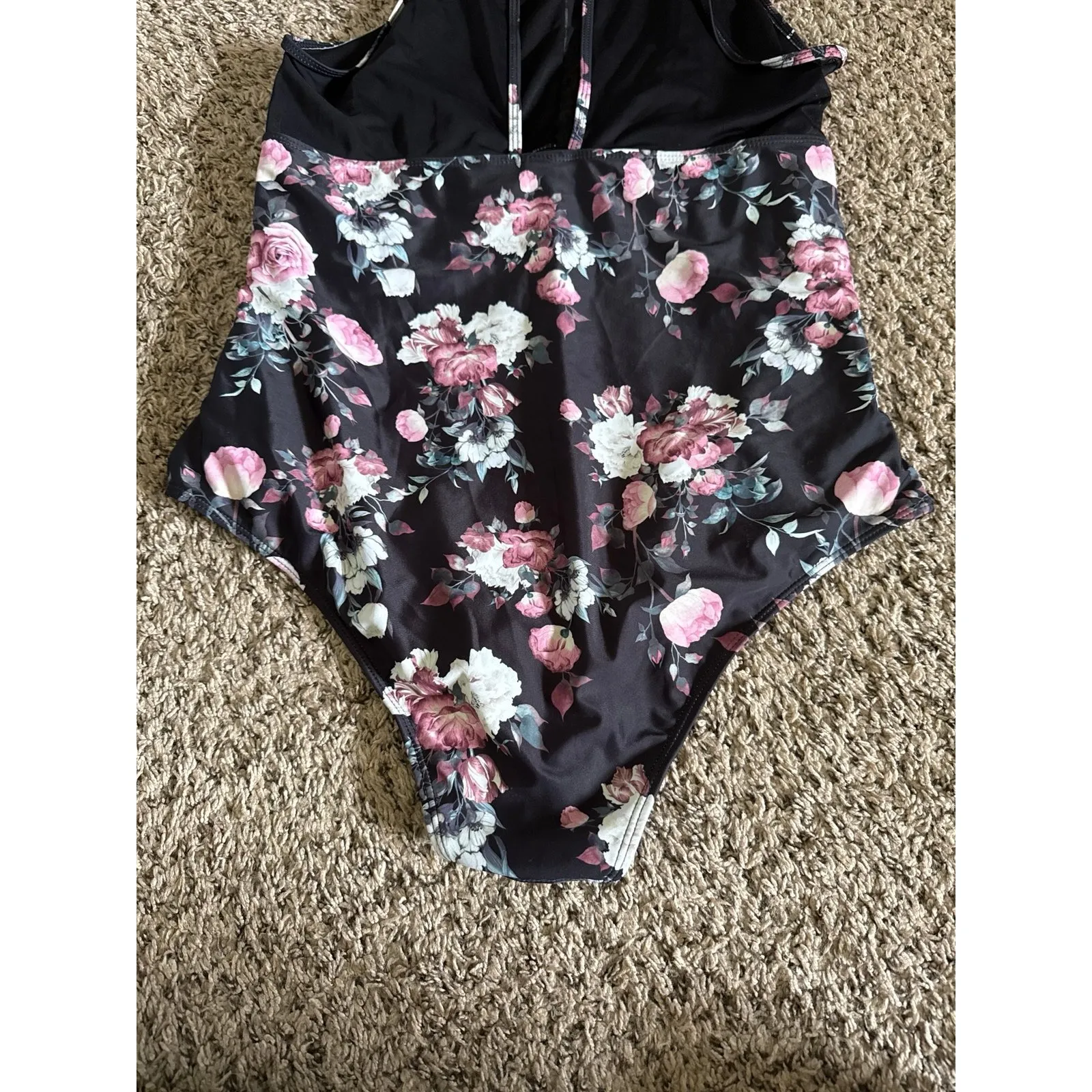 Tropibreeze Women's‎ Black Pink Floral Print Mesh Panel Swimsuit Size 3XL - Image 6