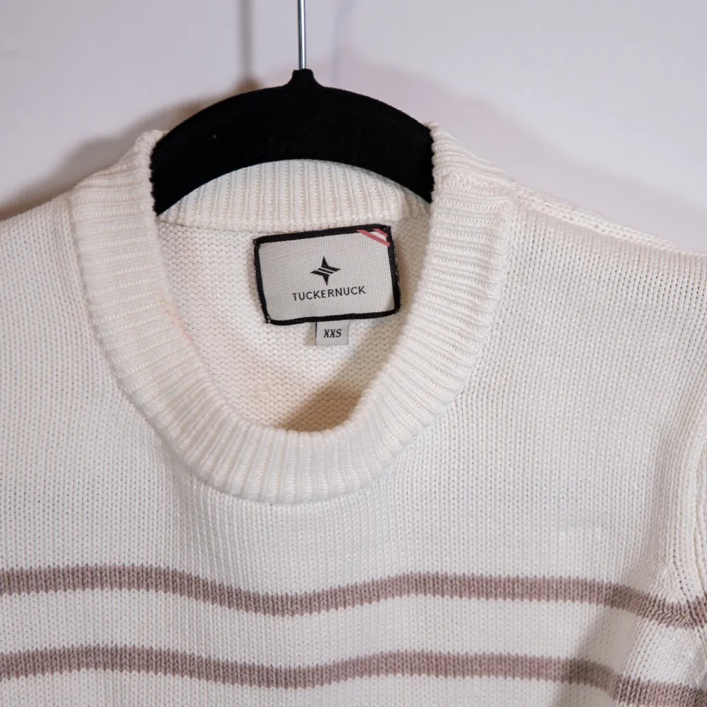 Tuckernuck Bar Harbor Beige Stripe Cotton Knit Stretch Button Side Sweater XXS - Image 2