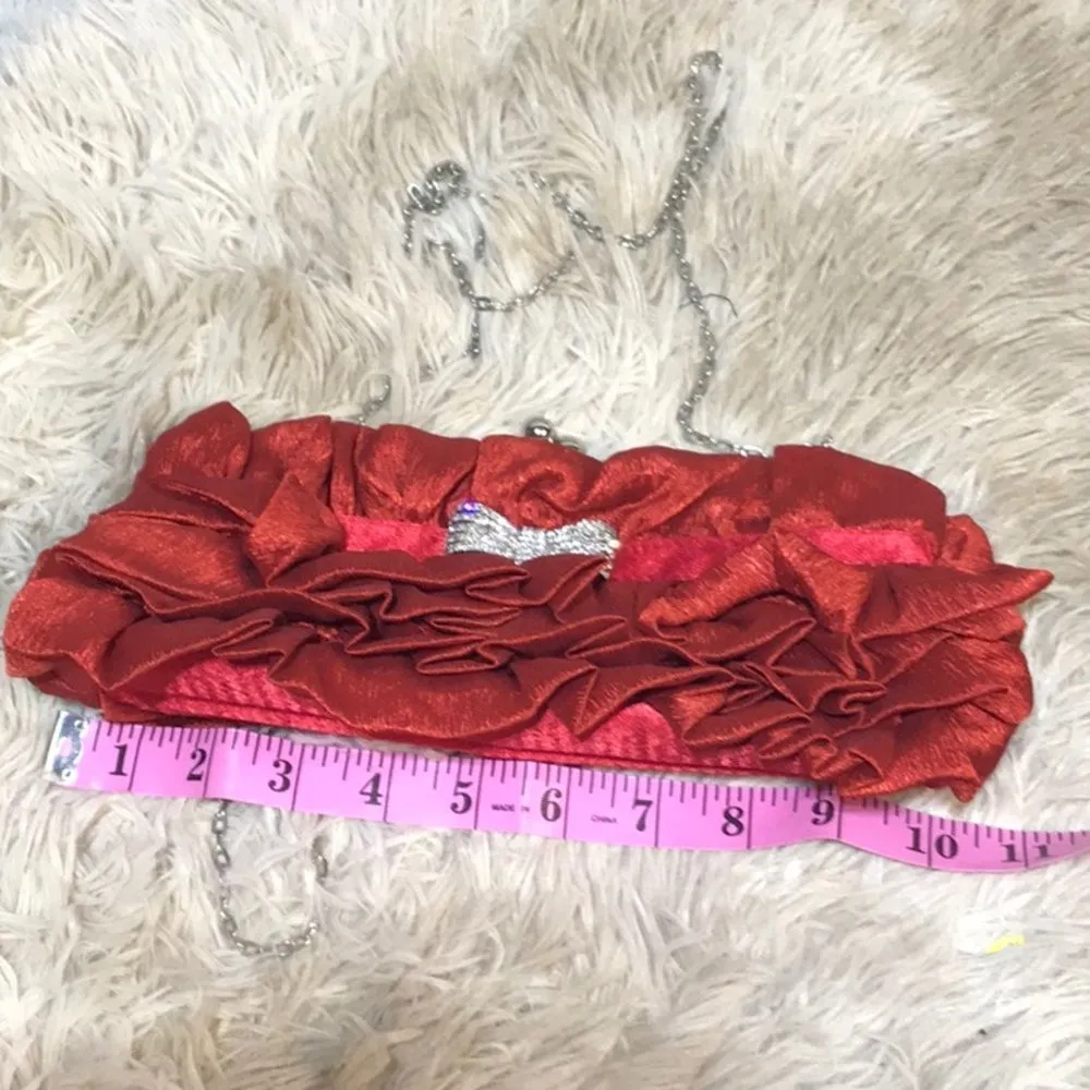 Red Evening Bag with Rhinestone Bow Silver - Image 2