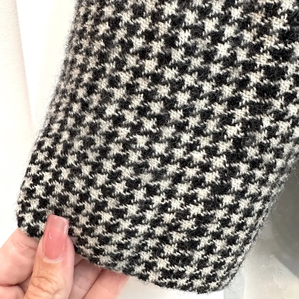 Vintage Zara Black & White Houndstooth Blazer 100% Wool Velvet Trim Size 10 Med - Image 8