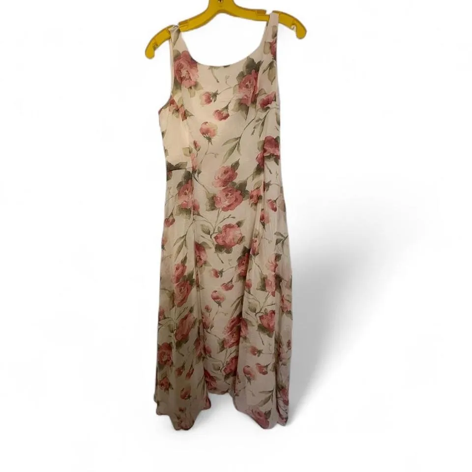 Vintage Jessica Howard‎ Sleeveless Cream Pink Floral Dress Size 6 Petite - Image 4
