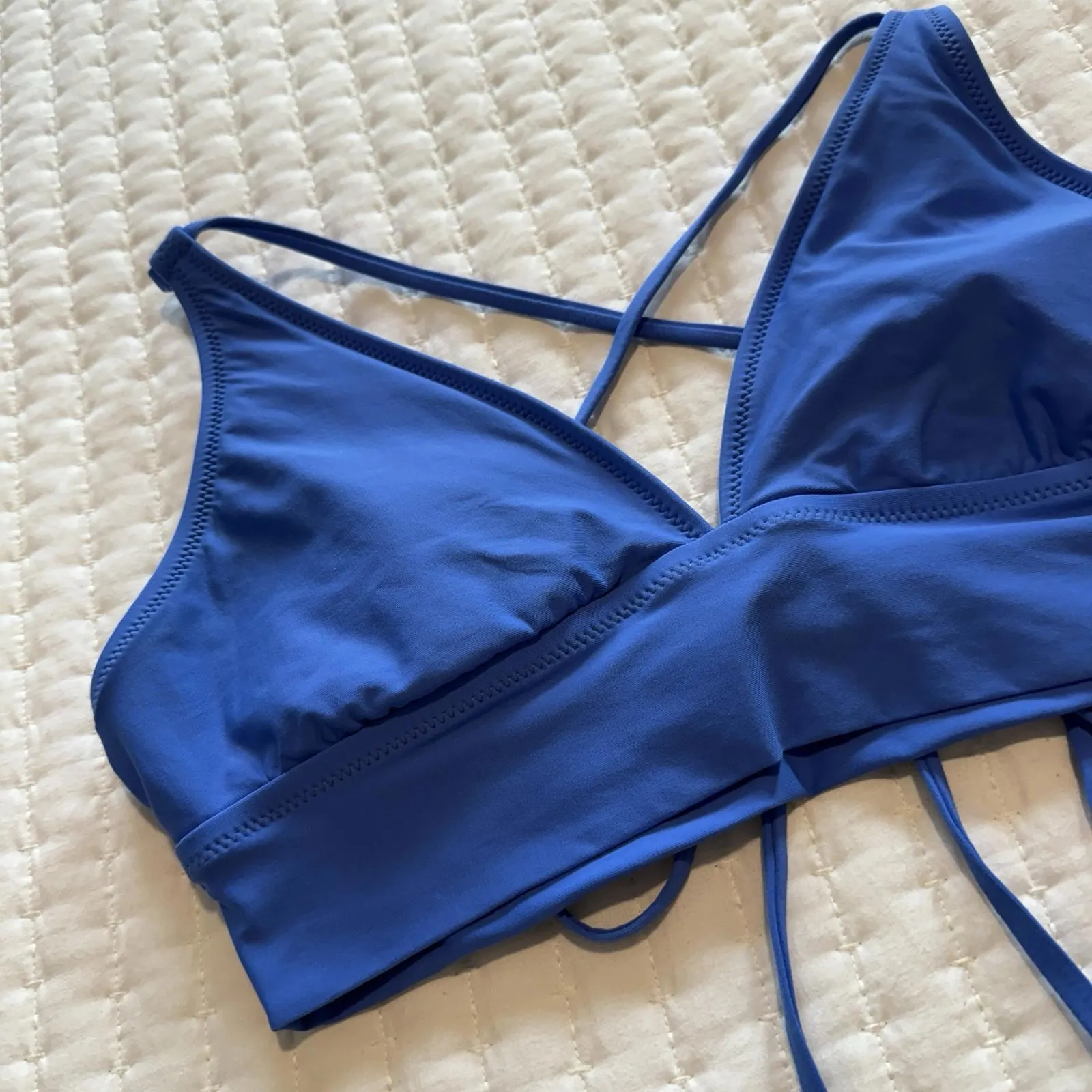 Helen Jon Blue Strappy Back Lined Bikini Top Sz M Medium - Image 11