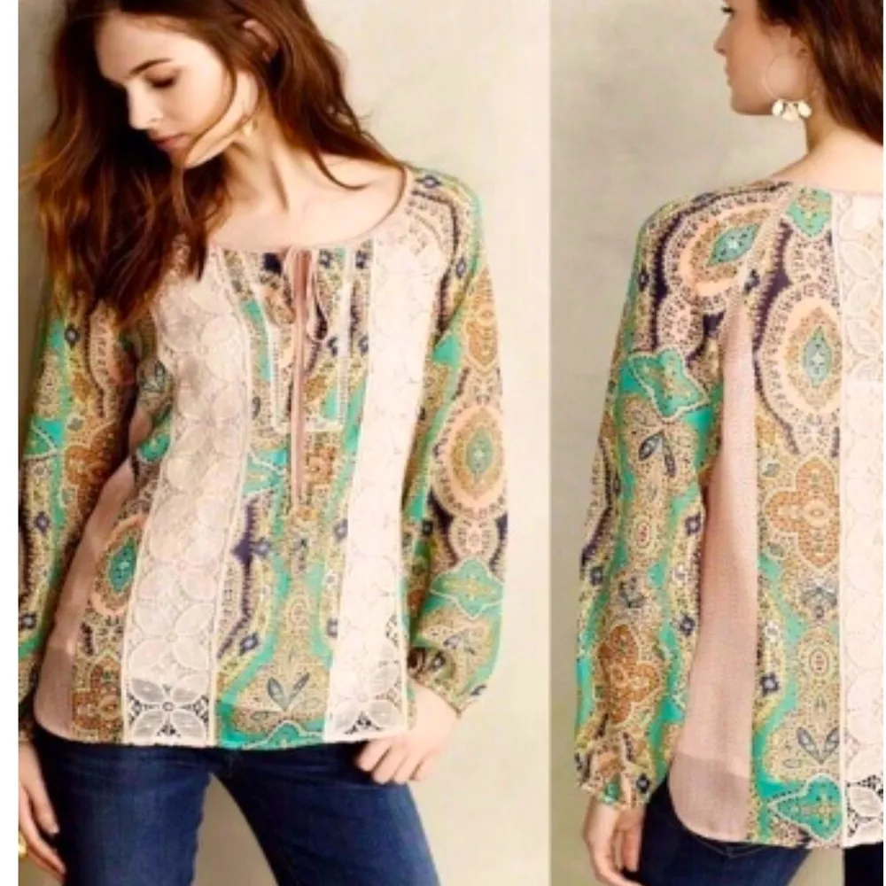 ANTHROPOLOGIE meadow rue Giada bohemian floral lace blouse - Image 11