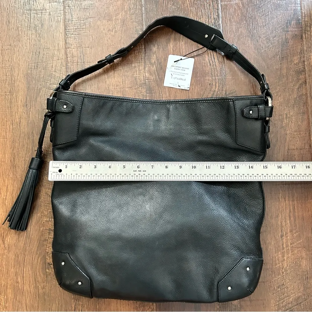 BALLY black leather hobo / bucket bag with tassel accent, made in Italy - Image 15