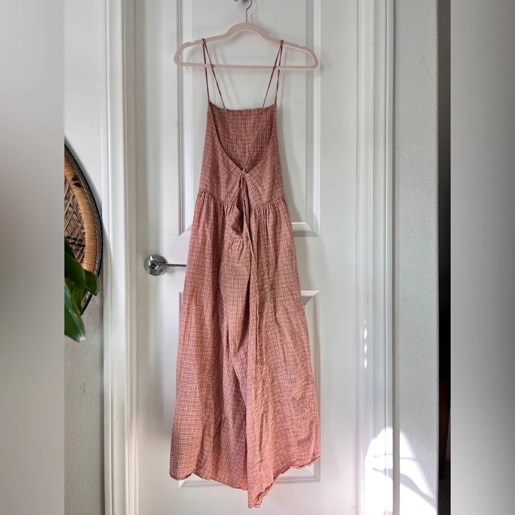 Levi’s Women’s Orange Amilijia Gingham Midi Dress Linen Cotton Blend Size Medium - Image 5