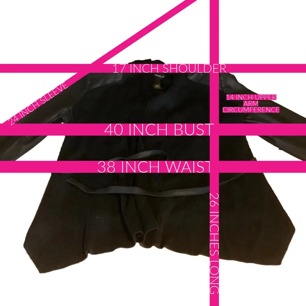 WHITE HOUSE BLACK MARKET BLACK KNIT & LEATHER OPEN FRONT CARDIGAN SWEATER (M) - Image 12