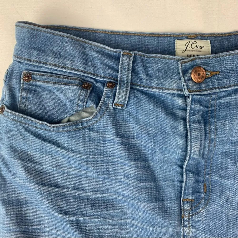 J. Crew women's size 28 Blue Knee-Length Pencil Skirt denim jean raw hem - Image 4