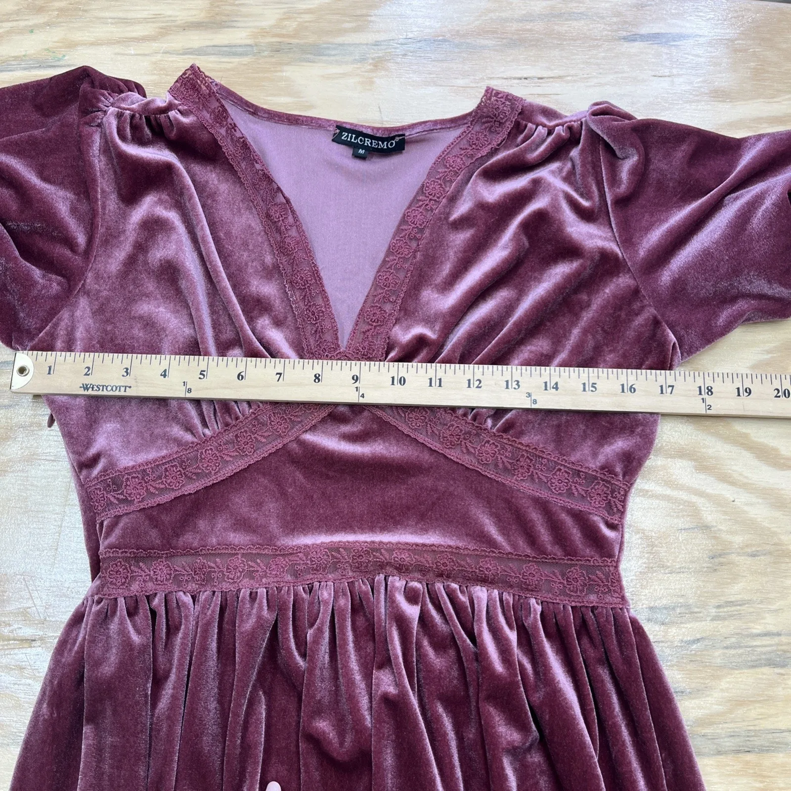 Zilcremo Velvet Babydoll Fit & Flare Midi Dress Size Medium Romantic Coquette Pink - Image 12