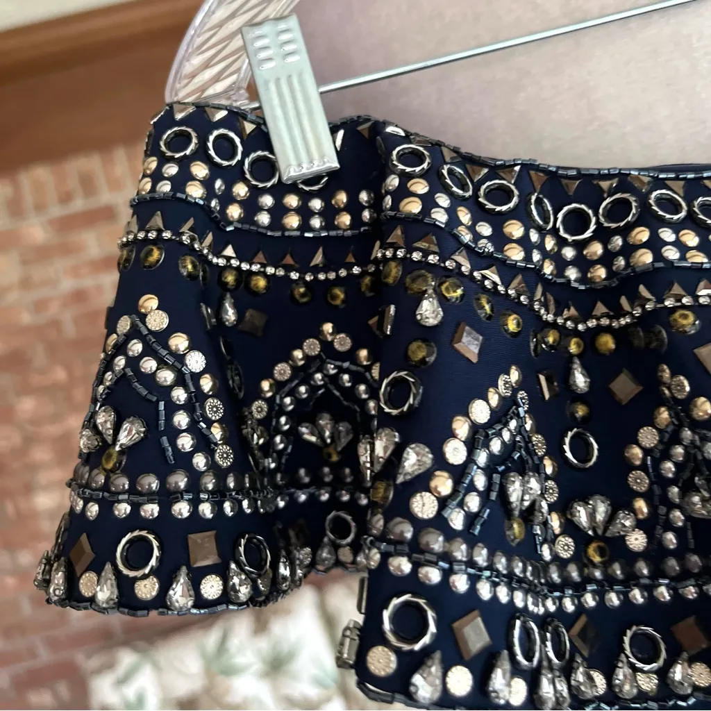 Ellie Wilde Mon Cherie Dress Off the Shoulder Embellished Blue Evening Gown 2 - Image 5