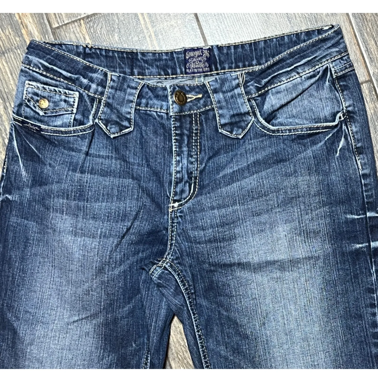 Cowgirl Up Jeans Womens Size 10 30x29 Bootcut Blue Denim Frayed Hem Western Ride - Image 3