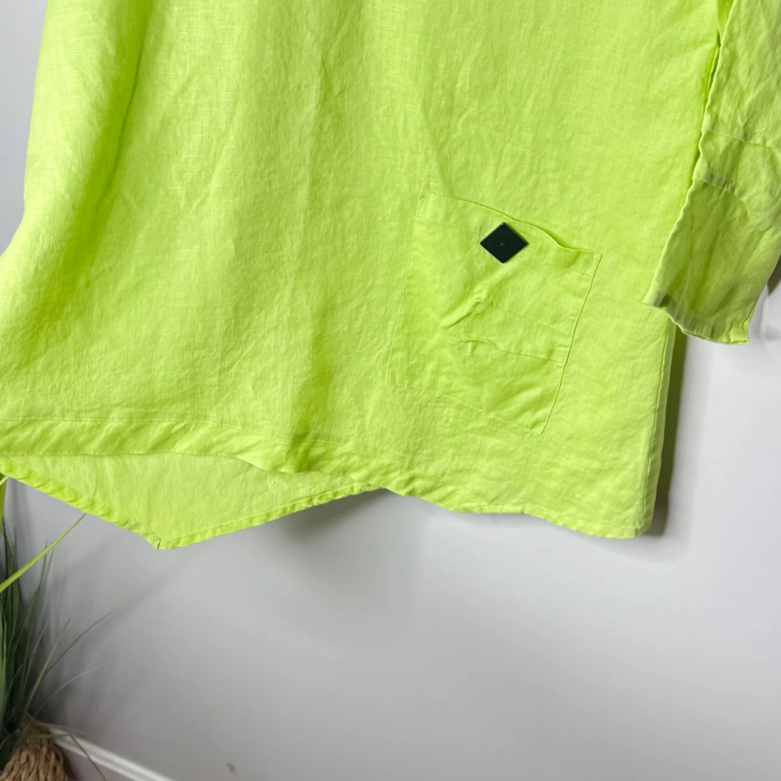 Ali Miles Women's 100% Linen Top Tunic Chartreuse Green 3/4 Sleeve Pocket Medium - Image 5