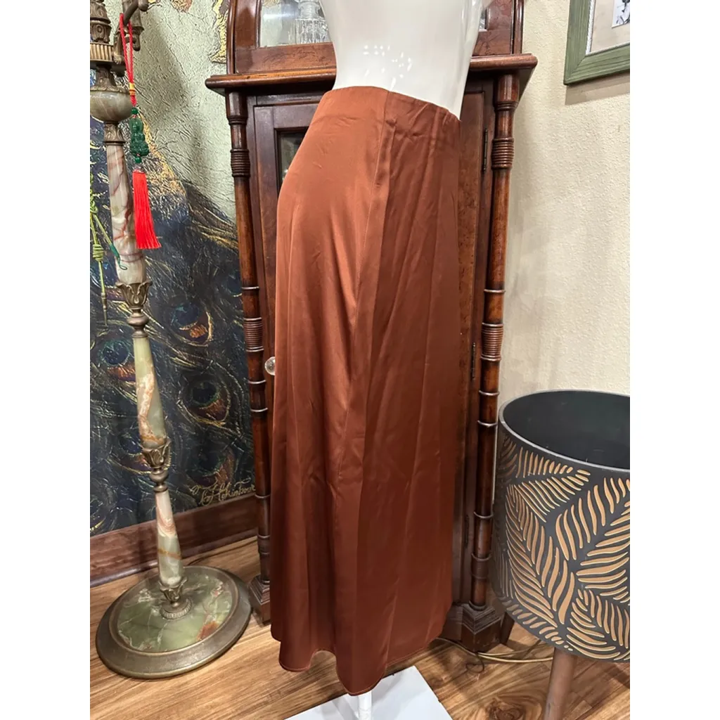 Women's French Connection Brown Satin Midi Skirt XXL - Image 2