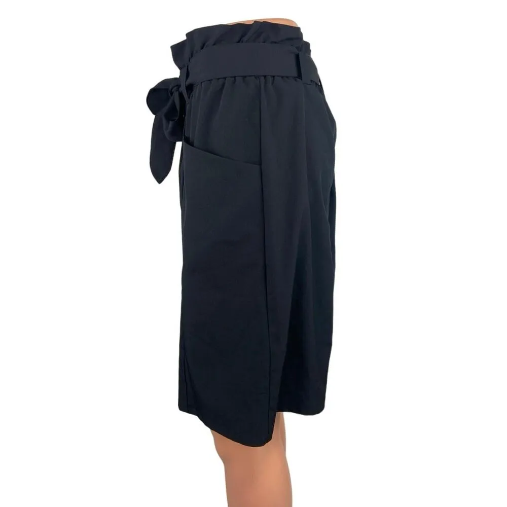 Mondetta Black Belted High Waisted Pockets Paperbag Pencil Mini Skirt Size M - Image 2