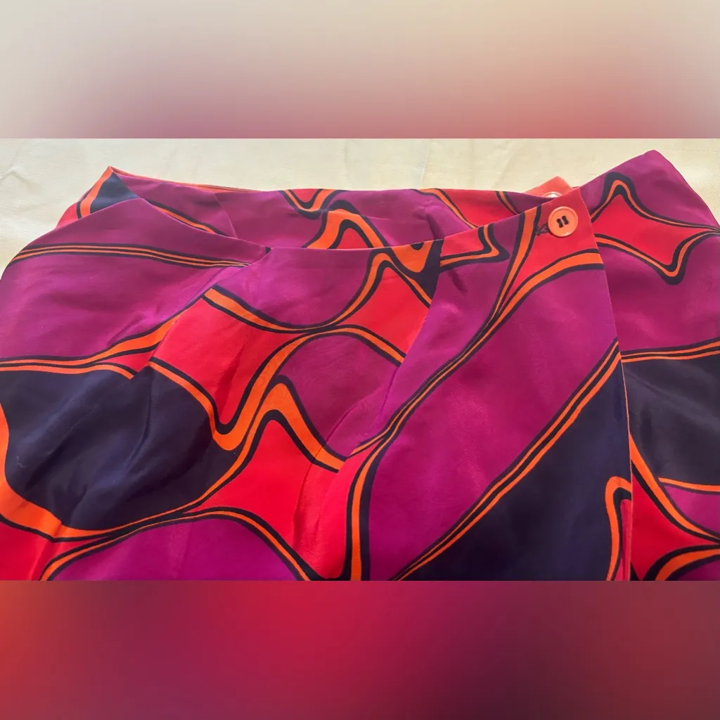 Vintage‎ Max Mara 100% Silk Wrap Skirt Size 8 Asymmetrical Orange Pink Italian - Image 8