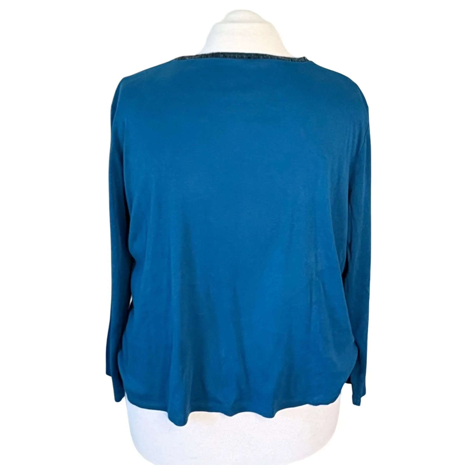 Talbots‎ Beaded Long Sleeve Robins Blue Cotton Shirt 3XL Embellished Bohemian - Image 3