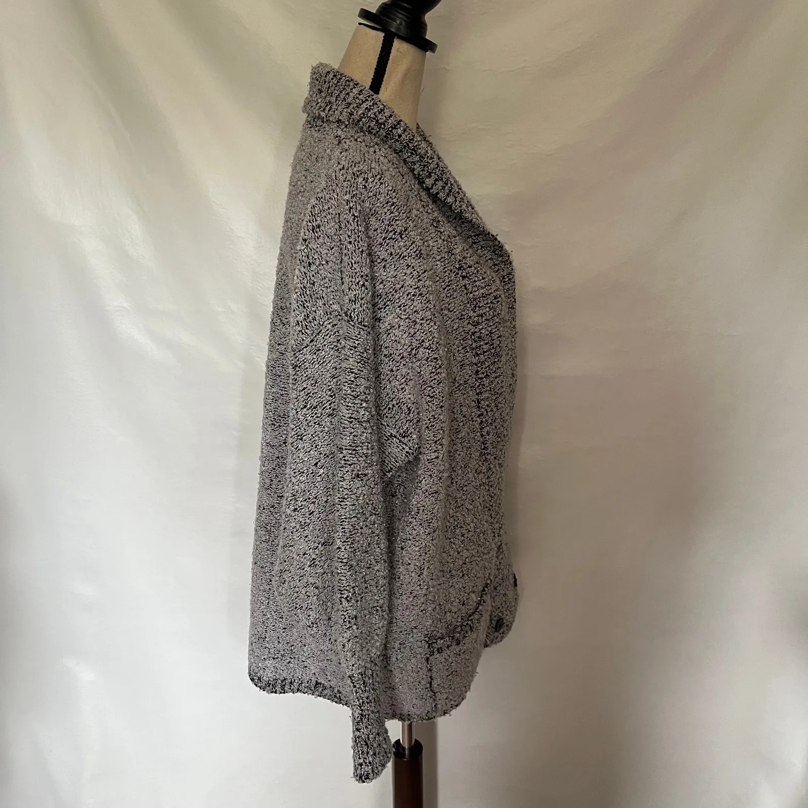 Vtg Y2K Side Effects Marled Cardigan Womens Sweater Sz M Chunky Knit Grandpa Black Size L - Image 4