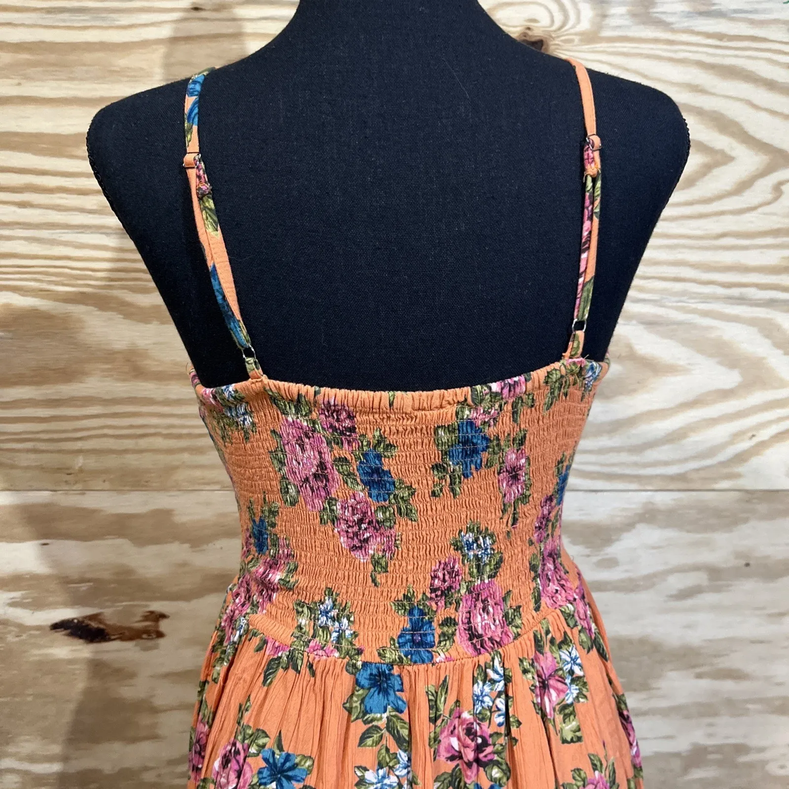 Angie Y2K Babydoll Floral Maxi Dress Small Smocked Tiered Cottagecore Gauzy - Image 5