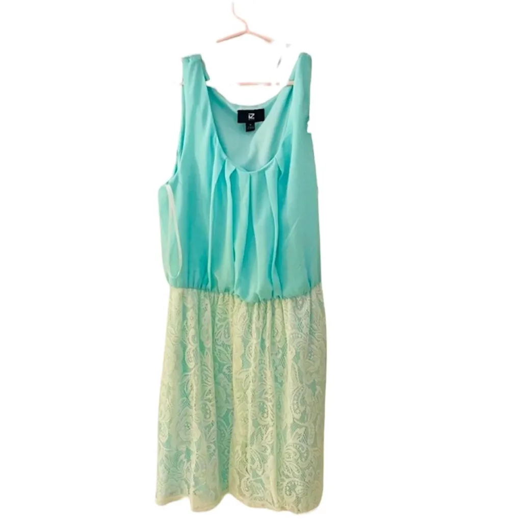 Teal Iz Byer Teal Dress with Creamy White Lace Skirt - Image 2