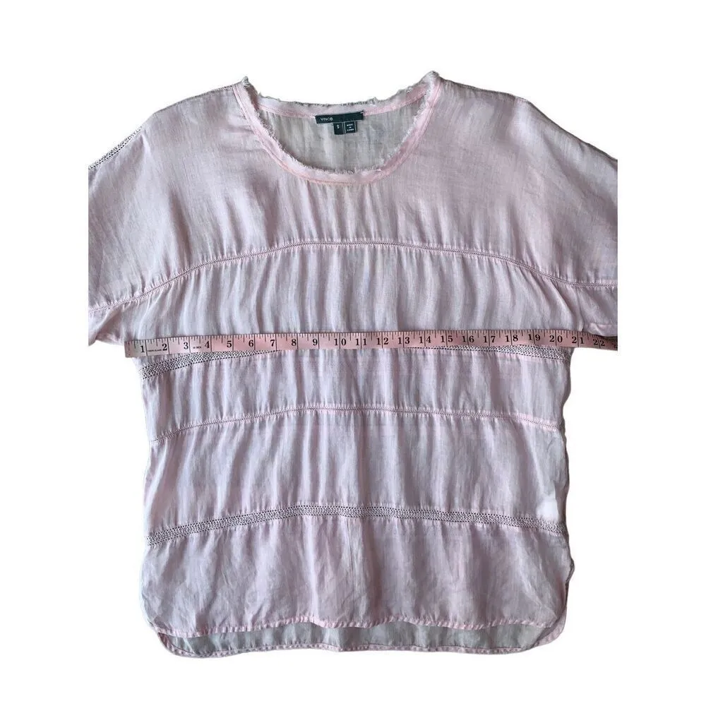 Vince 100% Ramie Lace Insert Top- Peony - Image 14