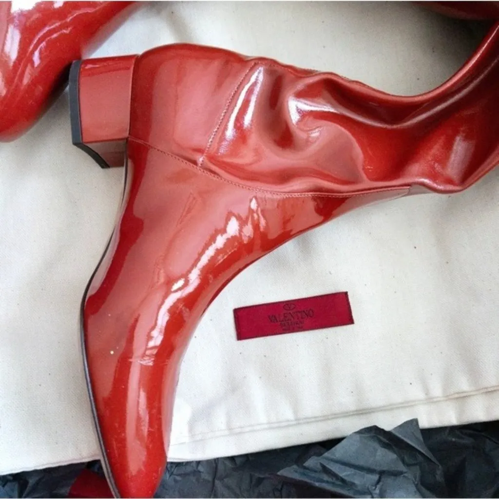Valentino Garavani 40mm Faux Patent Leather Over The Knee Boot 36 6 Cherry Red - Image 4