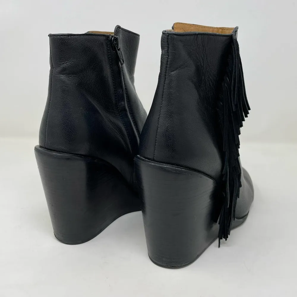 See by Chloe Fringe Ankle Boot size 40 Black Wedge Bootie - Image 6
