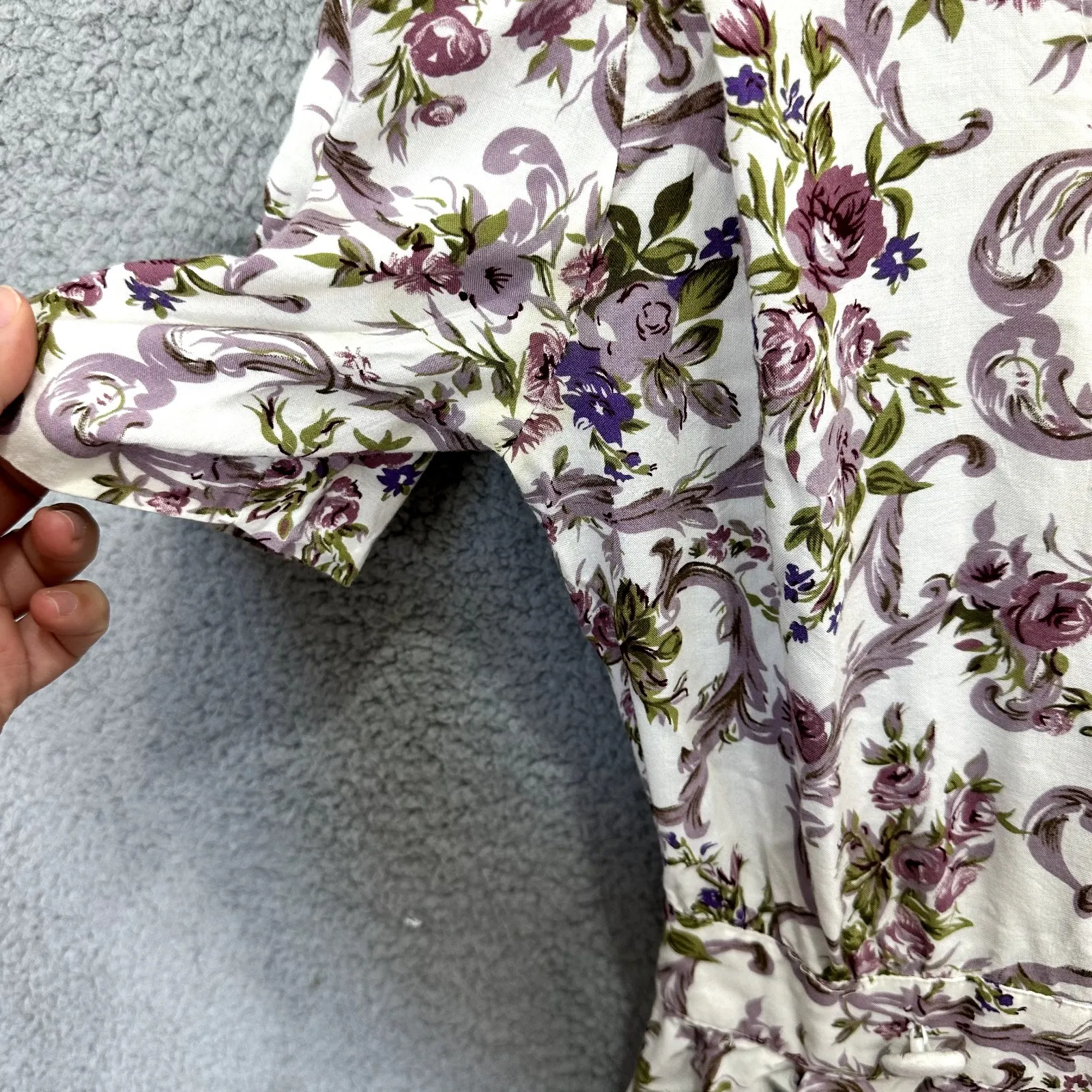 Vtg 90s Karin Stevens Dress 6 Floral Puff Sleeve Cottagecore Prairie Lace Modest - Image 4