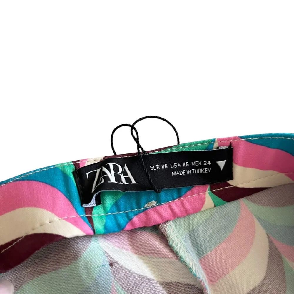 ZARA satin zig zag  Festival wide leg cinched waist pants XS - Image 5