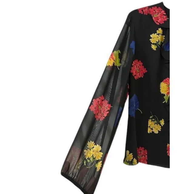 Judith Hart Collection Blouse 14 Vintage Y2K‎ Floral Black Ruffle Top Coquette - Image 10