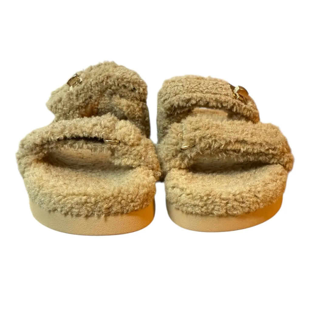 Steve Madden Mona Tan Faux Fur Sherpa Sandal Slippers - Image 4