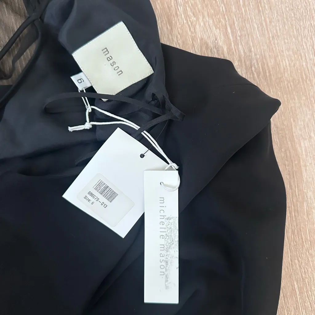 NWT Michelle Mason Luxury Black 100% Silk Dress – Asymmetric Hem & Sheer Back - Image 2