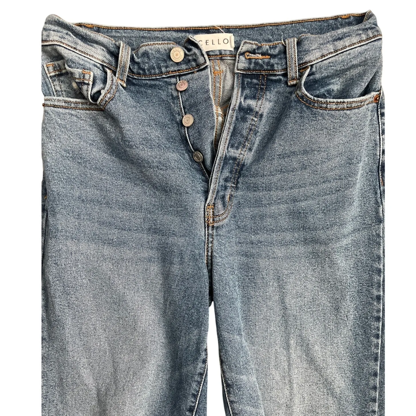 CELLO Stretch Super High Rise Destroyed Dad‎ Jeans Button Fly Medium Wash Size 7 - Image 6