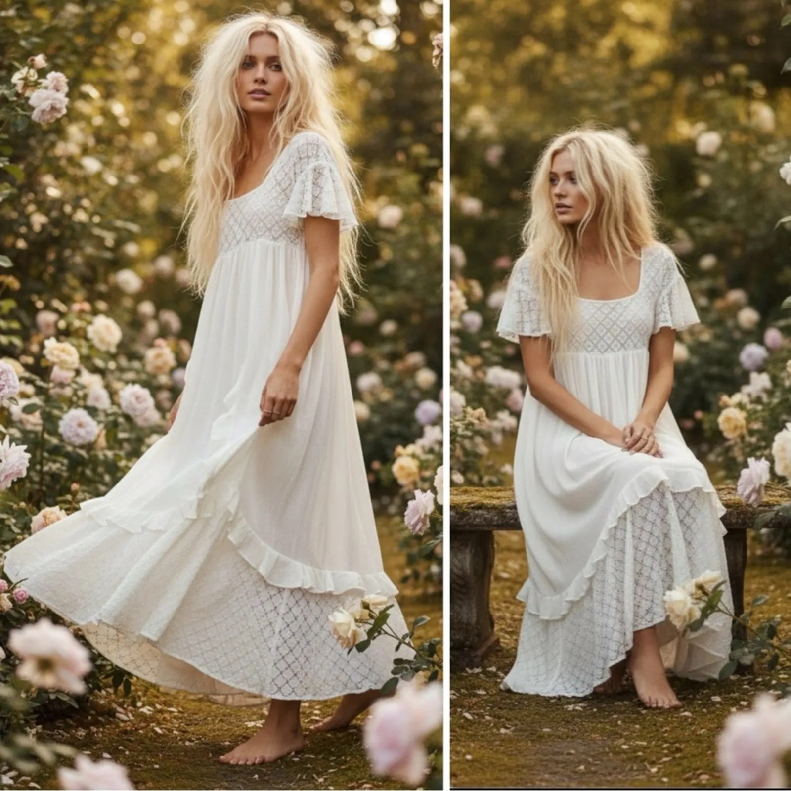 Free People Ethereal Bohemian Cottage Bring The Romance Maxi Dress White Medium - Image 5