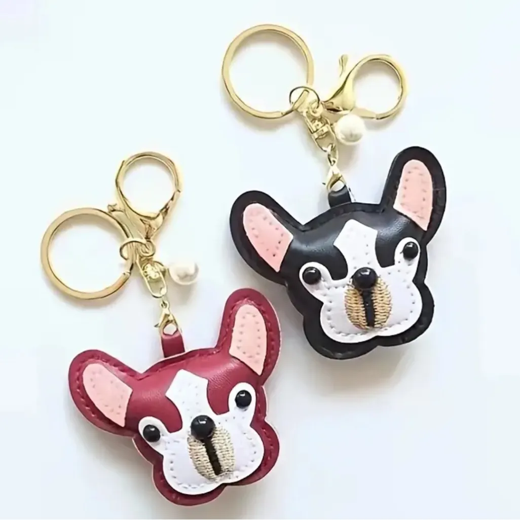 French Bulldog Keychain Black & White Dog Charm Faux Leather Bag Charm NWT - Image 2