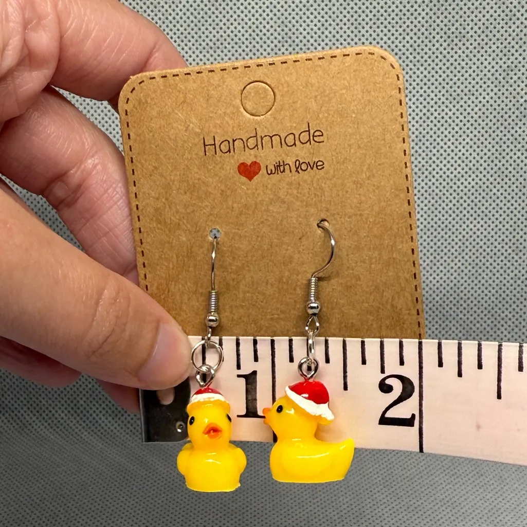 Handmade Christmas Duck Earrings Yellow - Image 2
