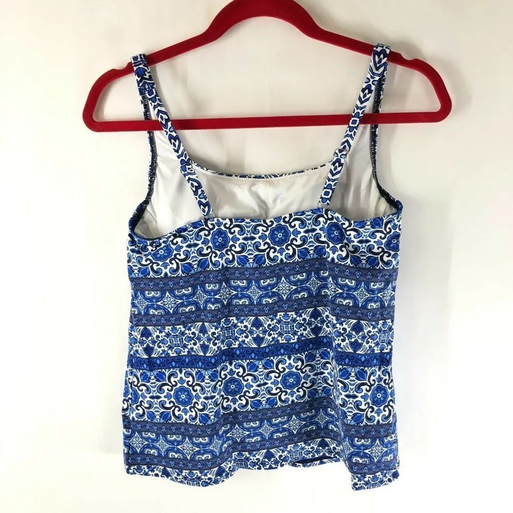 Lands End Tankini Top Underwire Removable Pads Tummy Control Striped Blue 8 - Image 2