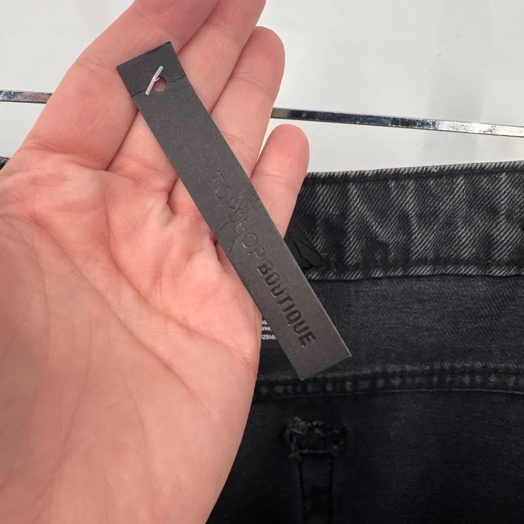 Topshop High Rise Straight Leg Plus Jeans Womens 16‎ Black Cotton Raw Hem NEW - Image 7