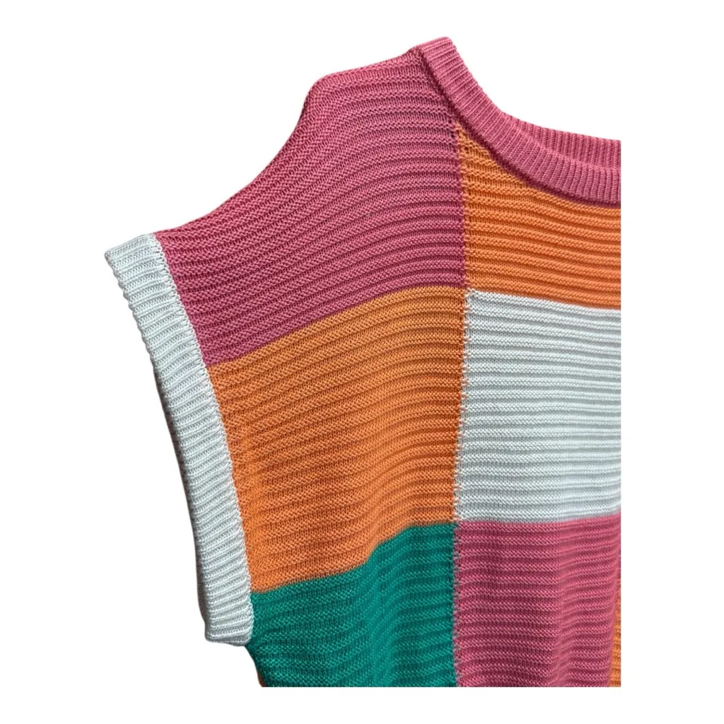 33 COASTAL Checkered Dolman Cropped Knit Sweater Short Sleeve Women’s Size L Pink Size L - Image 4