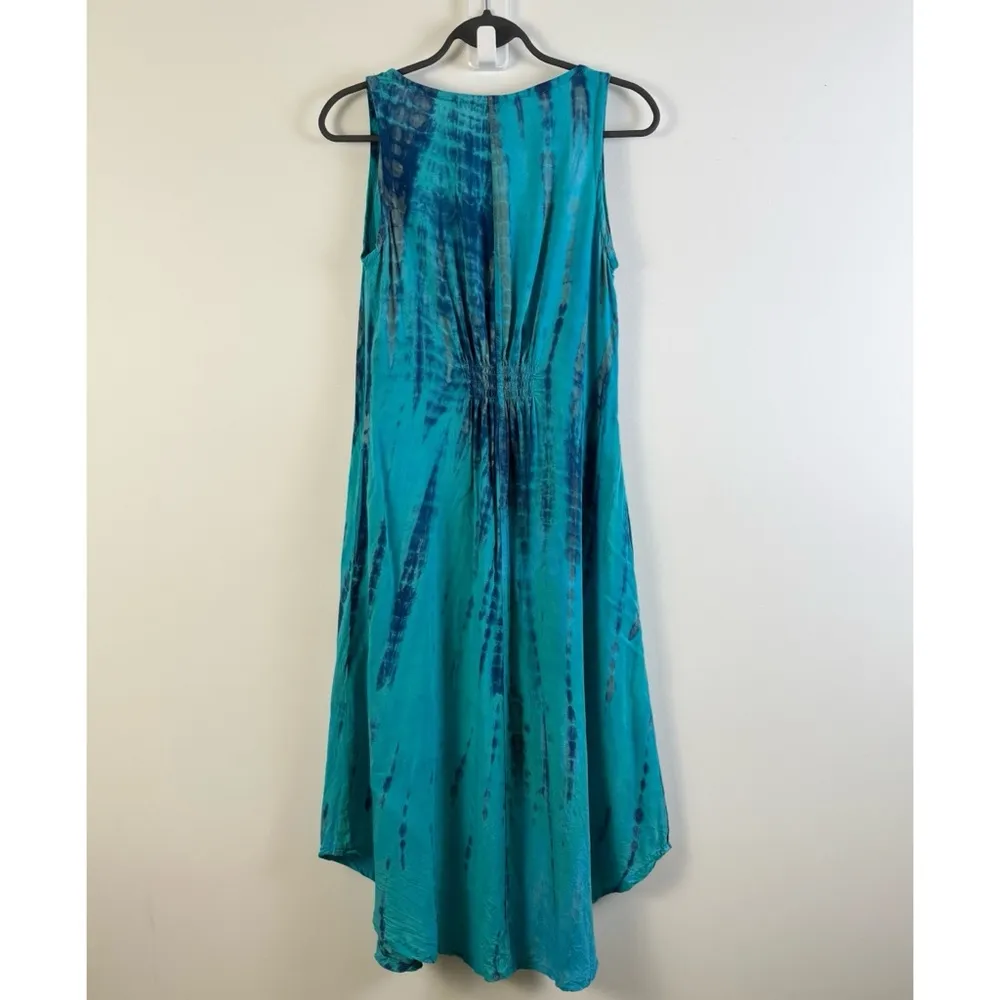 Soft Surroundings XS Tie Dye Tank Dress Blue Rayon Boho Beachy Summer Midi Maxi - Image 6