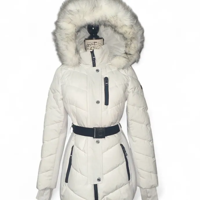 Michael Kors White Puffer Jacket with Fur Hood removable hood XS - Image 2