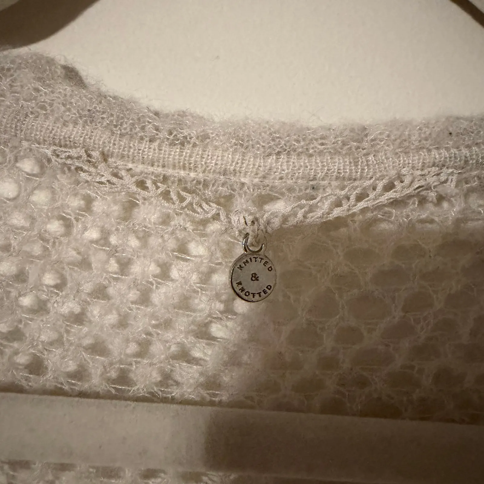 Knitted & Knotted Wool Alpaca Loose Knit Ruffle Hem Cardigan Sweater Size Large Gray - Image 3