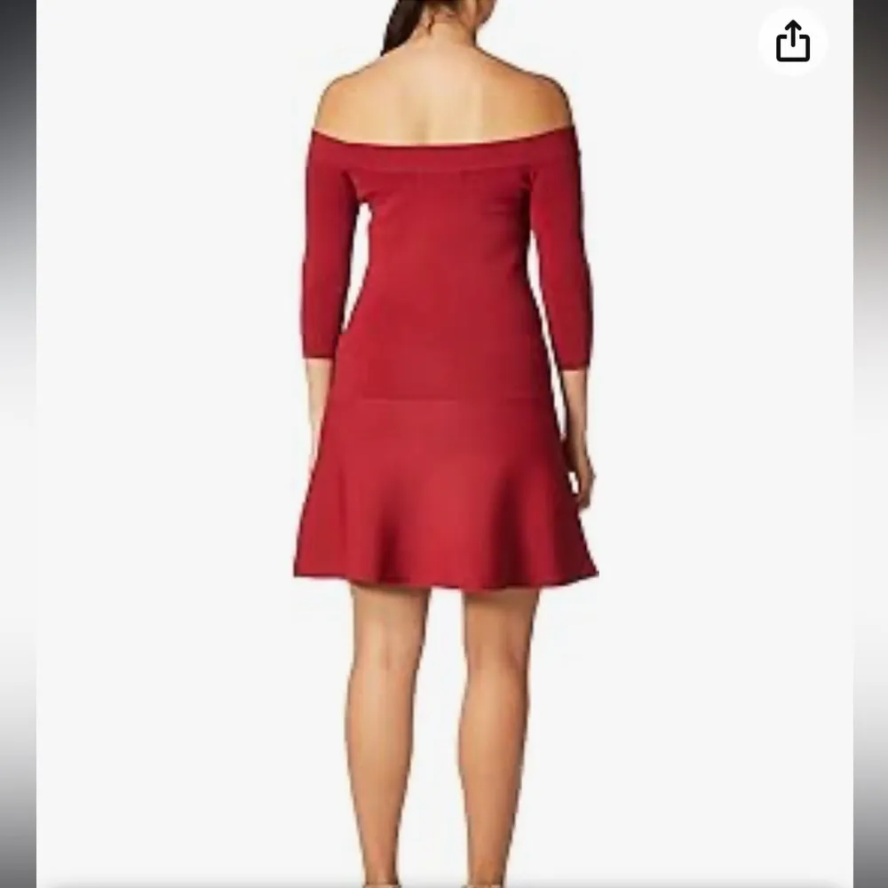 Cupcakes and Cashmere Red Whitley Off The Shoulder Sweater Flounce Dress - Image 3