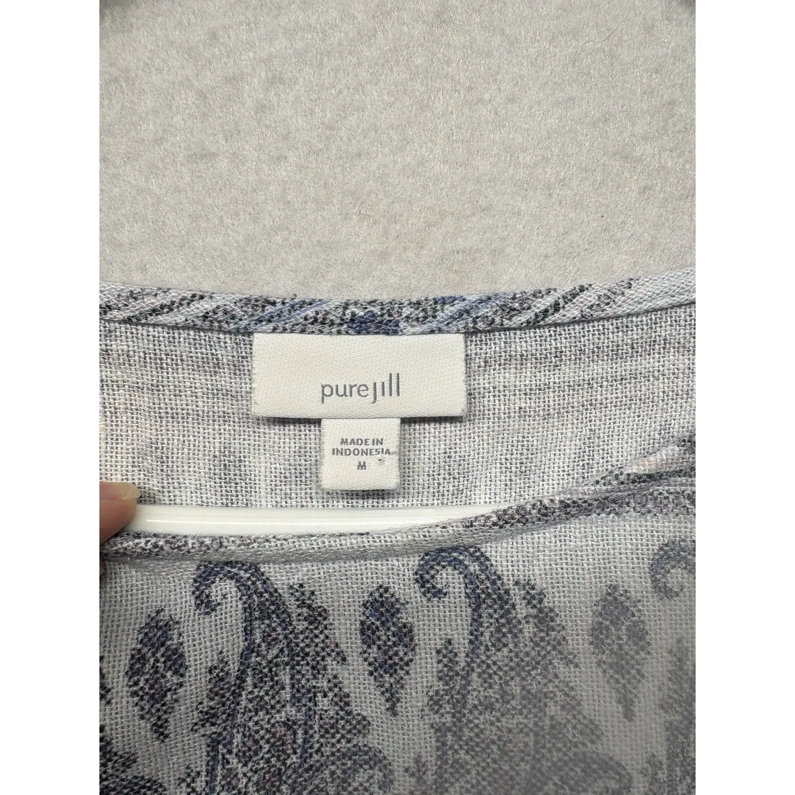 Pure Jill Top Women Medium Blue Paisley Hemp Cotton Light Casual Boho Hippie - Image 2