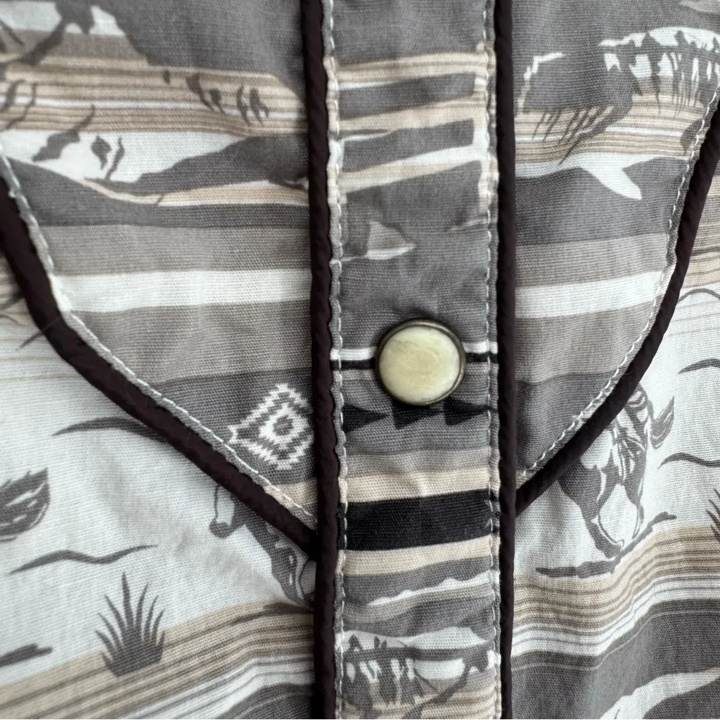 Rock & Roll Denim Western Patterned Rodeo Button Down Snap Long Sleeve Shirt XS Brown - Image 6