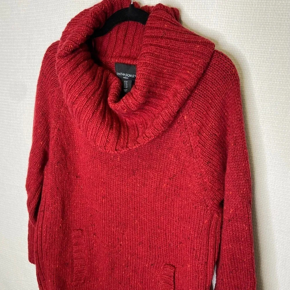 Cynthia Rowley | Heathered Red Wool Blend‎ cowl neck sweater - Image 2